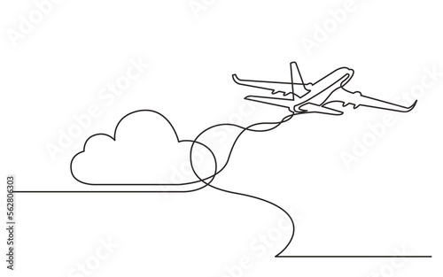 continuous line drawing vector illustration with FULLY EDITABLE STROKE of airplane travel vacation destination