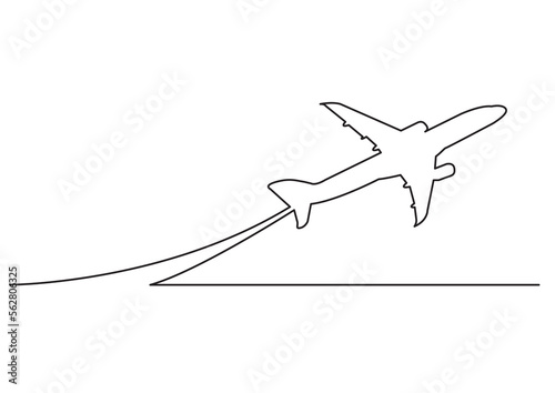 continuous line drawing vector illustration with FULLY EDITABLE STROKE of airplane travel vacation destination
