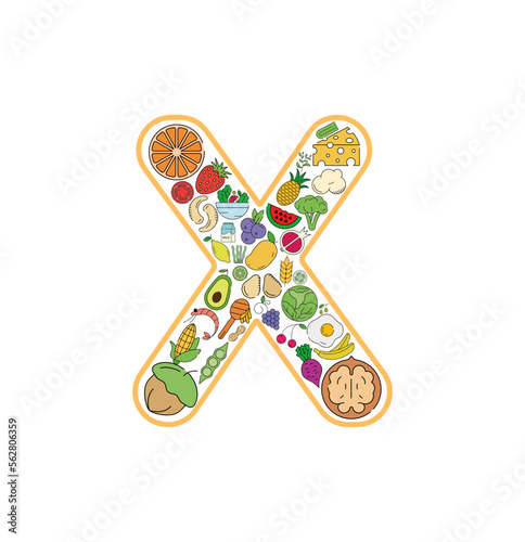 Food and drink collage icon set from letter X. Vector set of essential allergens and diet line icons. Editable food icon set.	