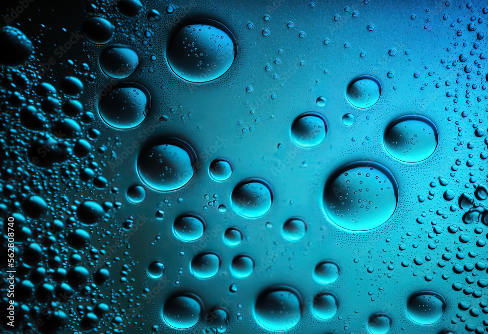 Blue Water Droplets on Glass (Generative AI)