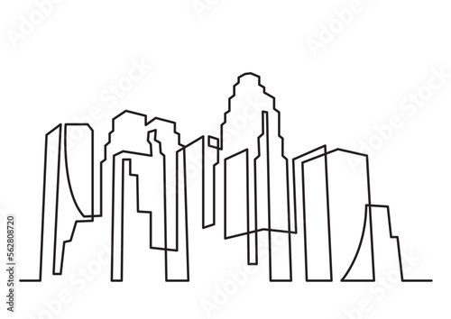 continuous line drawing vector illustration with FULLY EDITABLE STROKE of urban skyscrapers