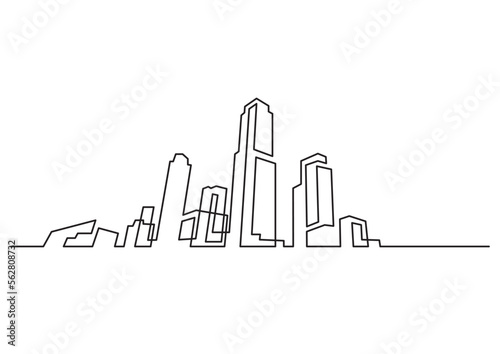 continuous line drawing vector illustration with FULLY EDITABLE STROKE of modern city skyline