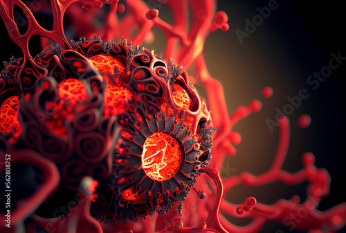 close-up photorealistic illustration of a microorganism in red color