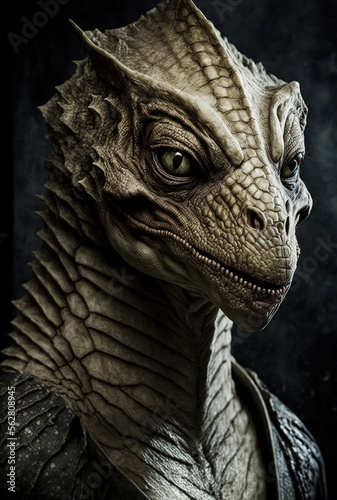 creepy ancient reptilian alien, sci-fi horror movie character, generative ai illustration © vvalentine
