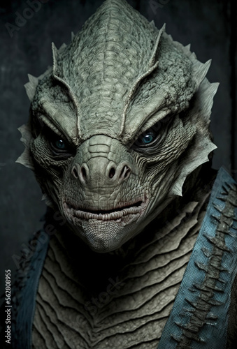 creepy ancient reptilian alien  sci-fi horror movie character  generative ai illustration