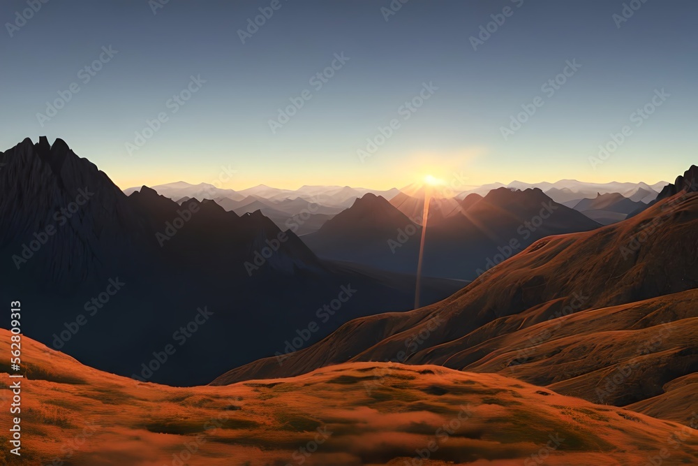 A sunset over a mountain range. Generative AI