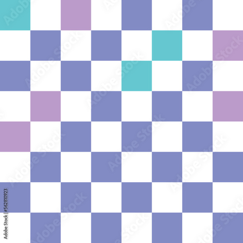 White, green, and purple pastel checkerboard pattern background.
