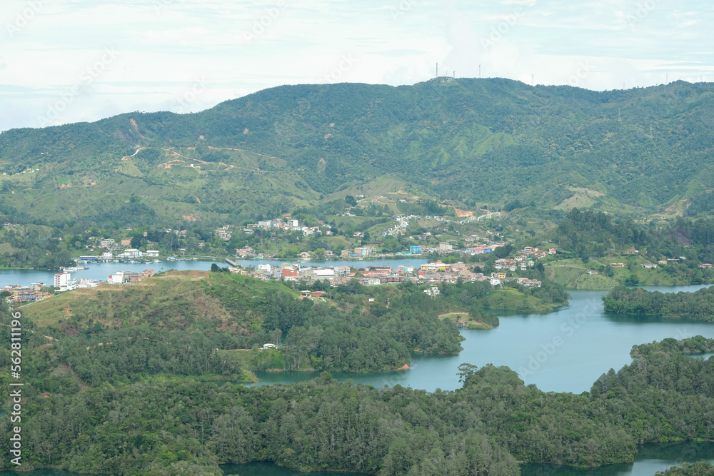 Beautiful landscape lake island view from El Penol Guatepe