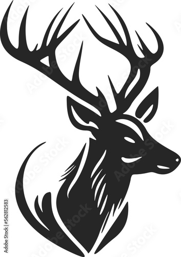 Minimalistic black and white vector logo with the image of a deer.