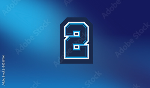Number two 2 Blue on Gradient background
