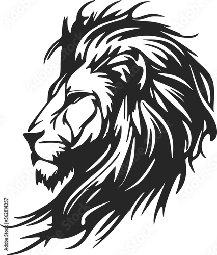 High contrast black and white lion head logo vector illustration.