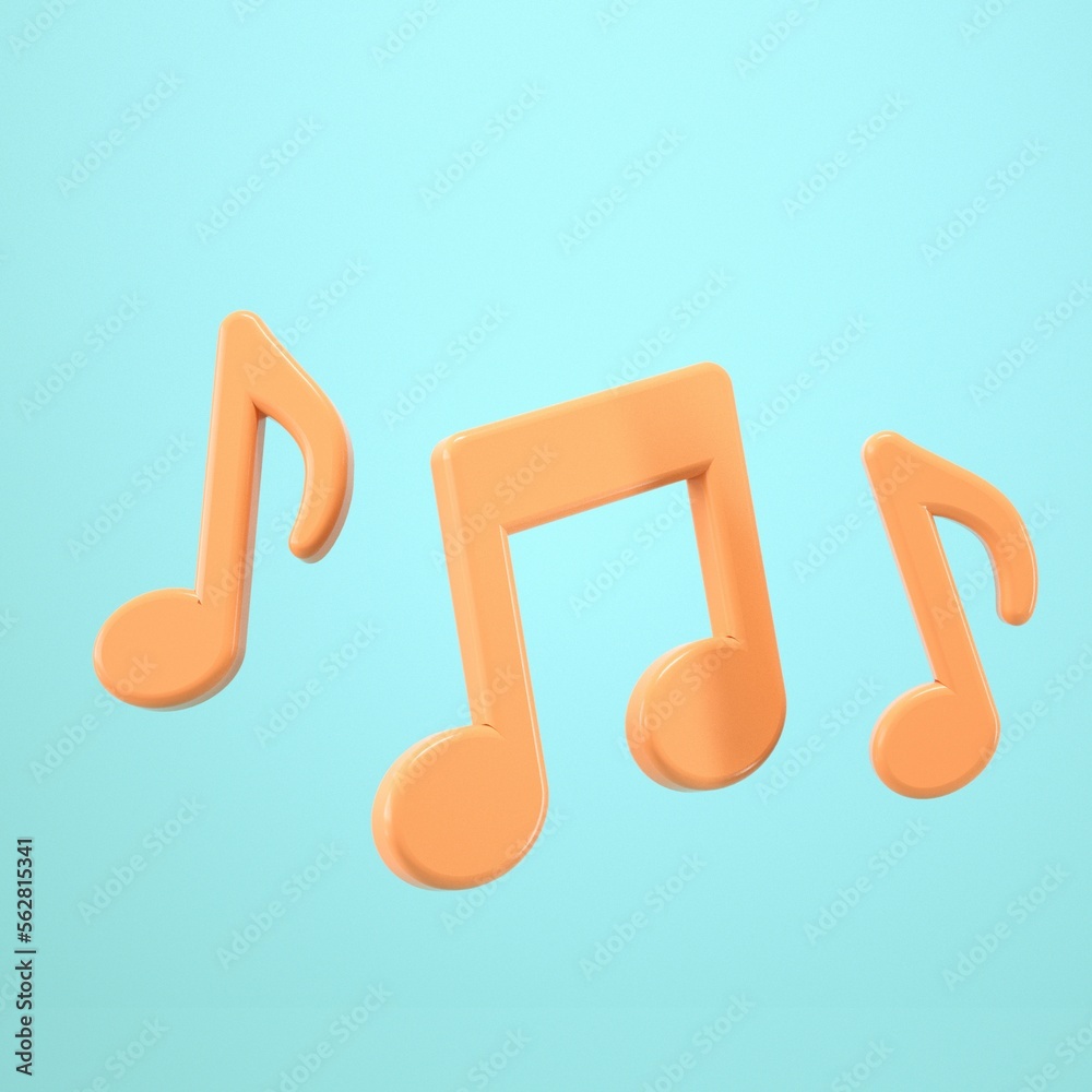 orange 3D music notes isolated on a blue background orange 3D music notes isolated on a blue background
