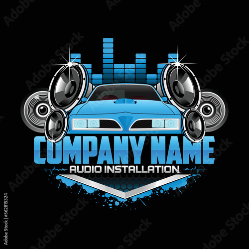 Modern car audio installation service logo on black background