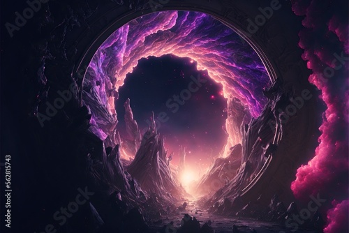 An inter-dimensional portal, with swirling purple and pink energy. Generative AI.