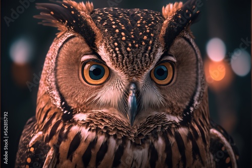 Wise Owl Looking Straight Into Camera. Generative AI.