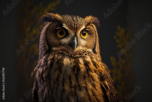 Wise Owl Looking Straight Into Camera. Generative AI.