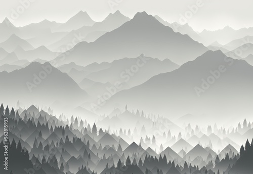 Misty Grey Mountain Landsca...