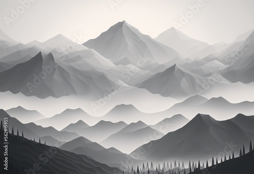 Misty Grey Mountain Landsca...