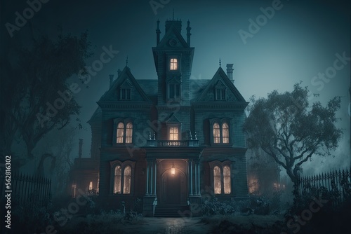 Haunted Mansion with Scary Horror Atmosphere. Generative AI. © Henry Letham