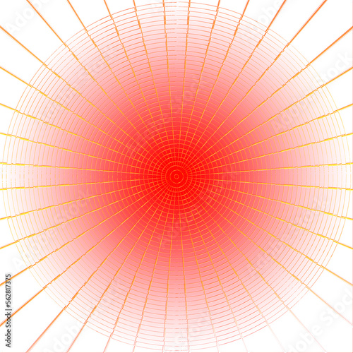 red and orange soft focus blur starburst abstract circular patterned lines on white square background