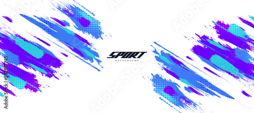 Colorful Brush Background with Halftone Effect. Brush Stroke Illustration for Banner, Poster, or Sports Background. Scratch and Texture Elements For Design