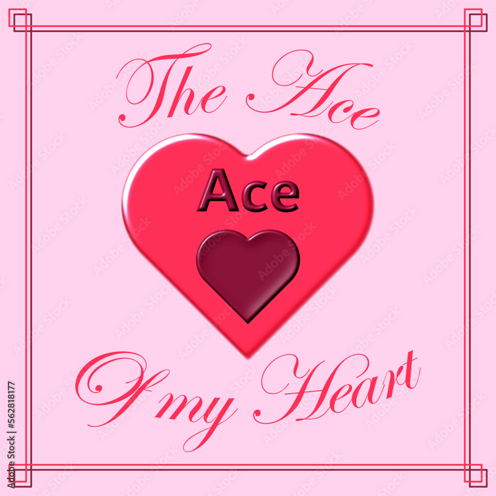 A pink vector graphic of a heart with the ace of hearts on it all on a pink background. In celebration of St Valentine's day on February the fourteenth