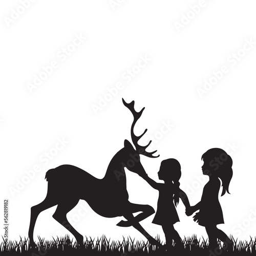 little girls with deer
