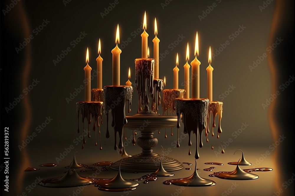 Melting wax candles, magical candles on the table, liquid paraffin