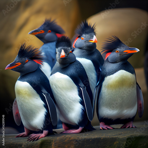 Group of rockhopper penguins generative ai
