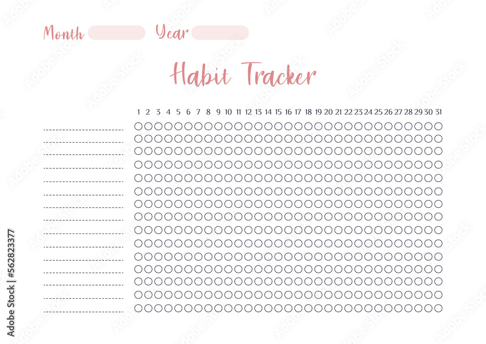 Vecteur Stock Vector Modern colorful habit tracker printable template with  colorful elements. Habits tracker for month. Blank white notebook page A4 |  Adobe Stock