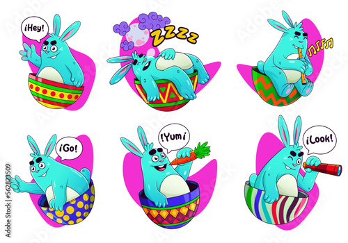 Cartoon style rabbit easter eggs useful for social media sticker or card decoration (ID: 562823509)