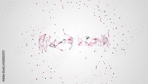 A flickering of black and purple particles around a plexus of dots. Connecting dots with lines on a gray background. Decorative futuristic screensaver.