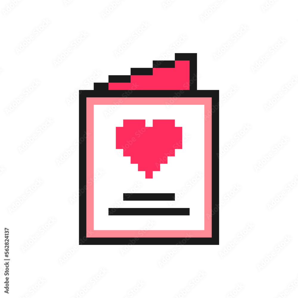Valentine's day greeting card icon in pixel art design. Love symbol, vector sign isolated on white background Valentine's day greeting card icon in pixel art design. Love symbol, vector sign isolated on white background