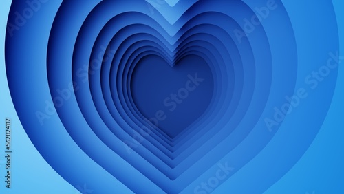 Paper Cut Hearts Blue Background. Valentines Day  Wedding Concept.