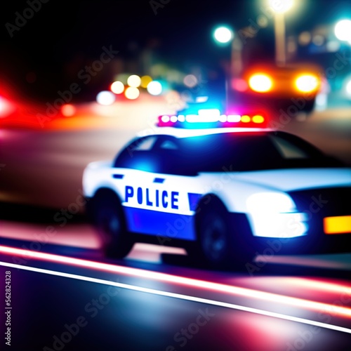 Police car chasing fugitives. Action scene. Made with Generative AI.	