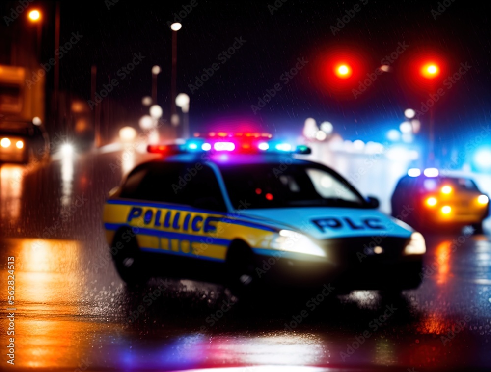 Police car chasing fugitives. Action scene. Made with Generative AI. Police car chasing fugitives. Action scene. Made with Generative AI.