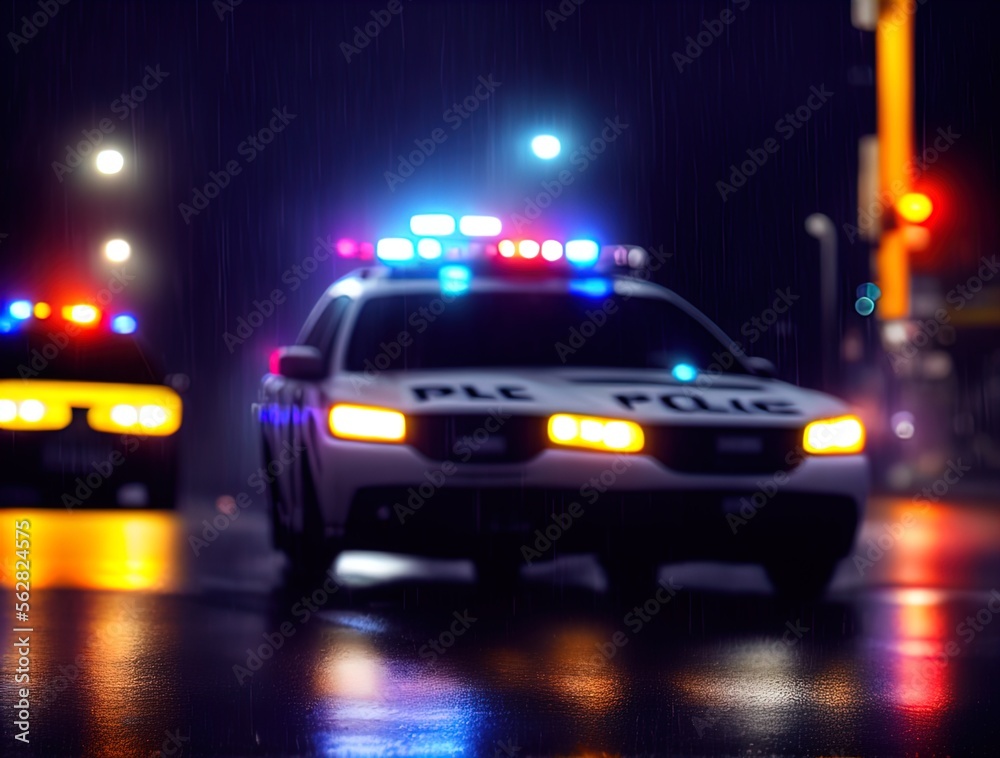 Police car chasing fugitives. Action scene. Made with Generative AI. Police car chasing fugitives. Action scene. Made with Generative AI.