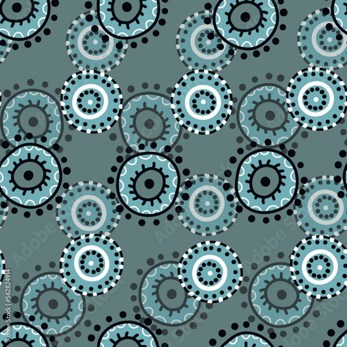 Wallpaper Mural Seamless pattern with geometric aboriginal ornament. Ethnic tribal rounded color background. Afican, australian motiph. Dots painting. Vector illustration, template design for cloth, card, fabric Torontodigital.ca