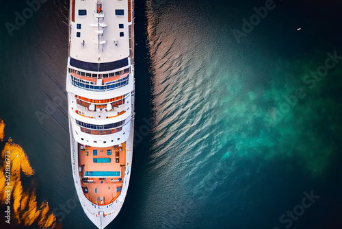 Luftaufnahme von einem Schiff auf dem Meer. Generative Ai