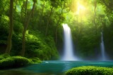 A waterfall in a lush green forest. Generative AI
