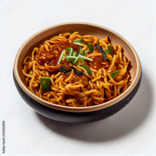 Schezwan noodles or szechuan vegetable. Illustration Generative AI photo