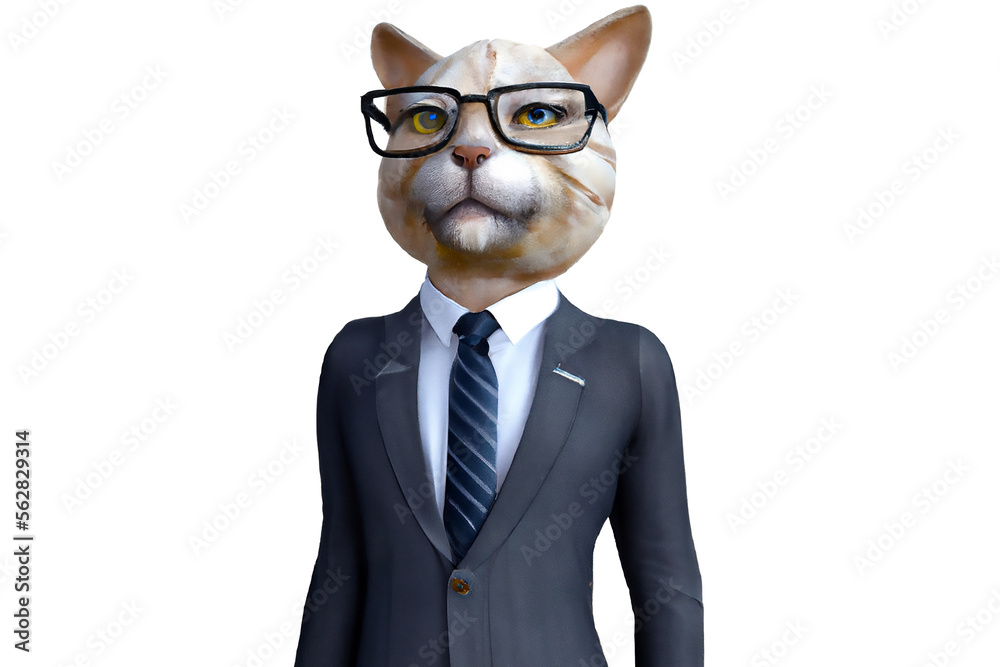 Portrait of CAT in a business suit - Generative AI 3D Illustration on white background