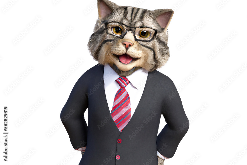 Portrait of CAT in a business suit - Generative AI 3D Illustration on white background Portrait of CAT in a business suit - Generative AI 3D Illustration on white background