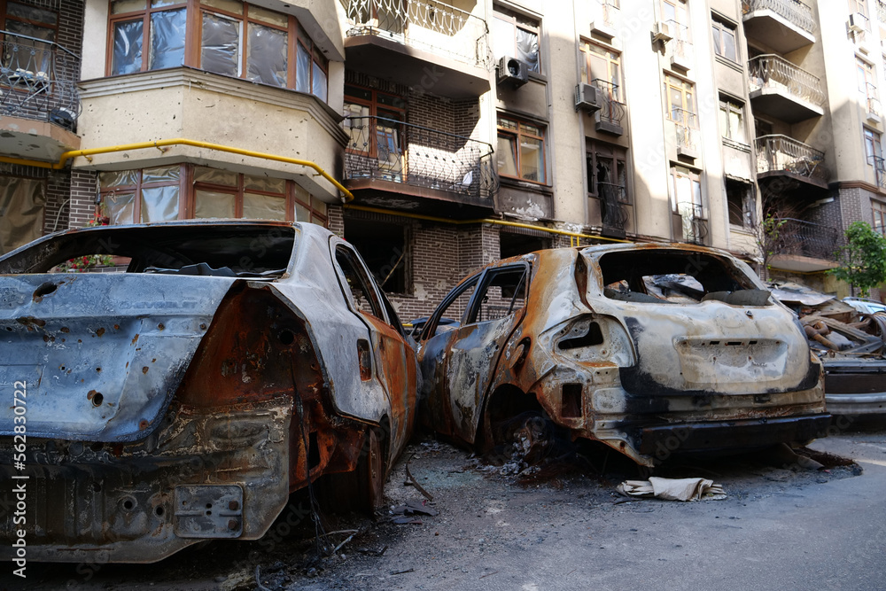Russian terrorist army burned cars, houses and killed people in Irpin, Ukraine Russian terrorist army burned cars, houses and killed people in Irpin, Ukraine