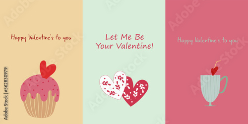 A set of cards for Valentine's Day. Hearts, leaves, flowers