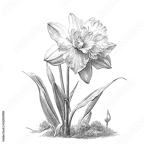 Daffodil flower retro hand drawn engraving style sketch Vector illustration
