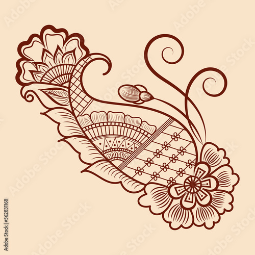 Vector illustration of traditional indian henna mehndi floral ornament design	

