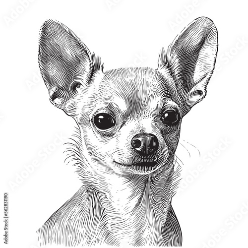 Portrait of a chihuahua dog hand drawn sketch in engraving style Vector illustration photo