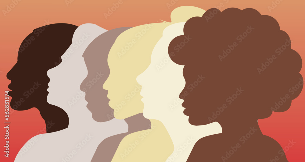 Group of Women different races profile,  women's Day, diversity vector illustration 