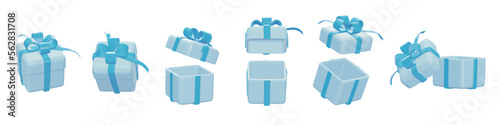 3d rendering. blue box icon set on a white background